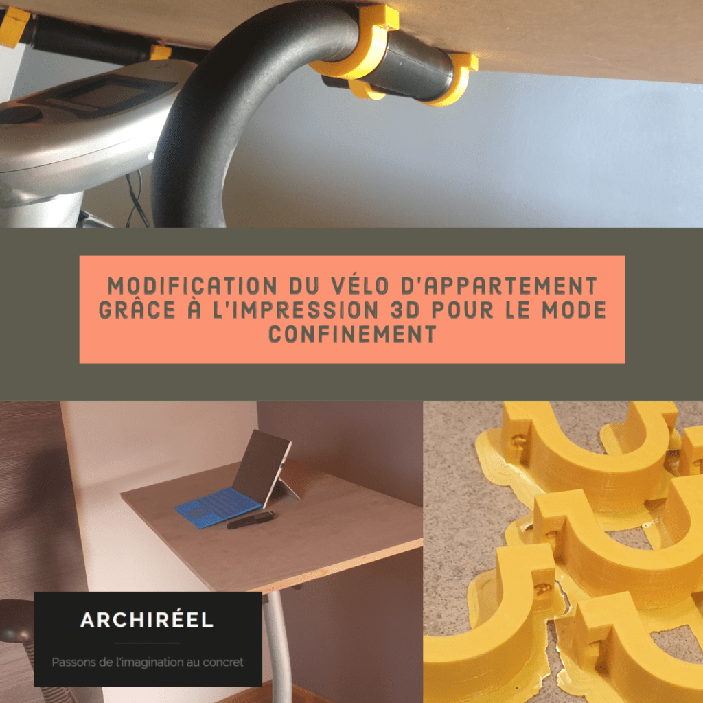 Les pièces 3d réalisées pour fixer la planche du bureau du confinement